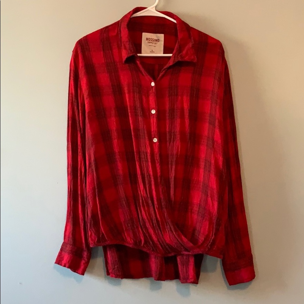 Red plaid, oversized, button up top